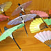 10 X LOT OF JAPANESE FANS W/ MATCHING UMBRELLAS PAPER WOOD VINTAGE ESTATE ~6 I