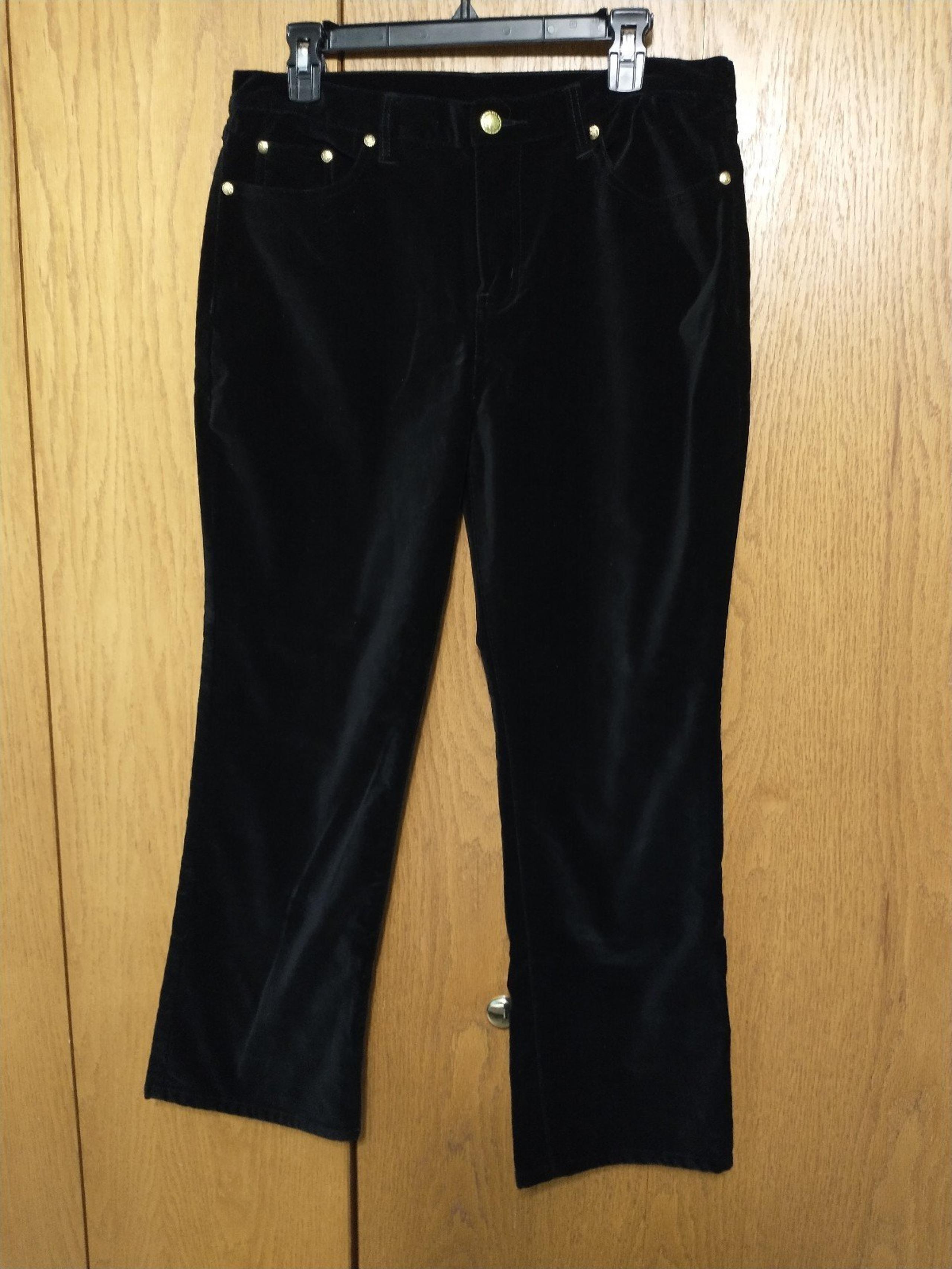 DG2 women's 12P black velvet pants button zip pockets rich soft plush vintage