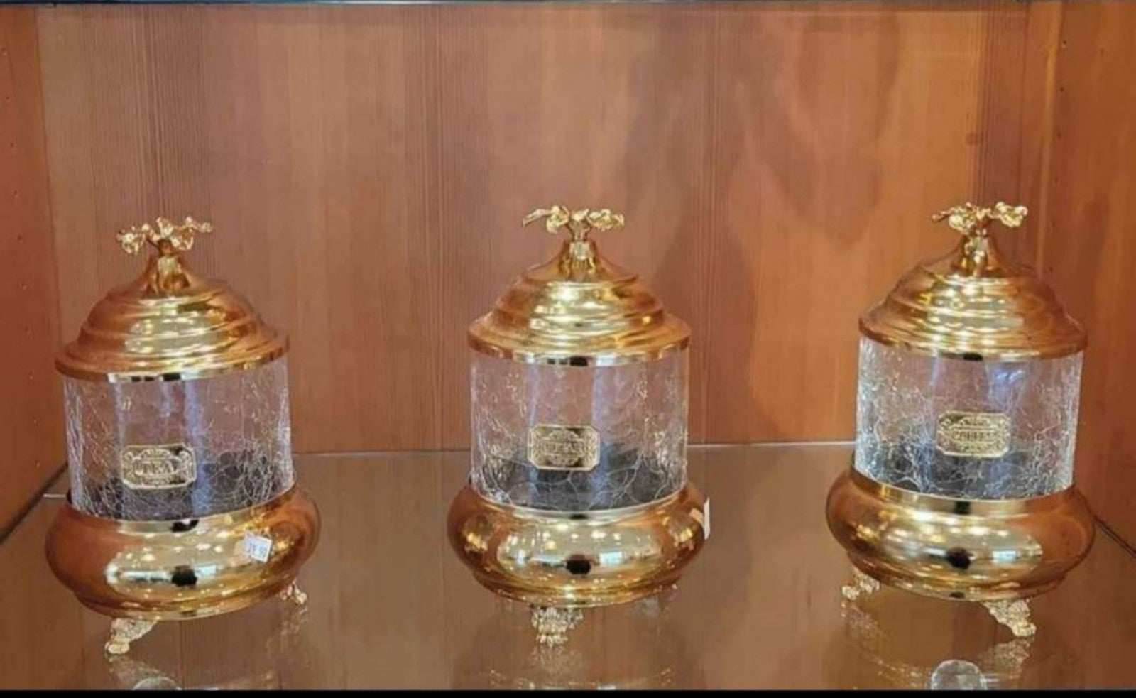 Set Of 3 storage jars with golden decor