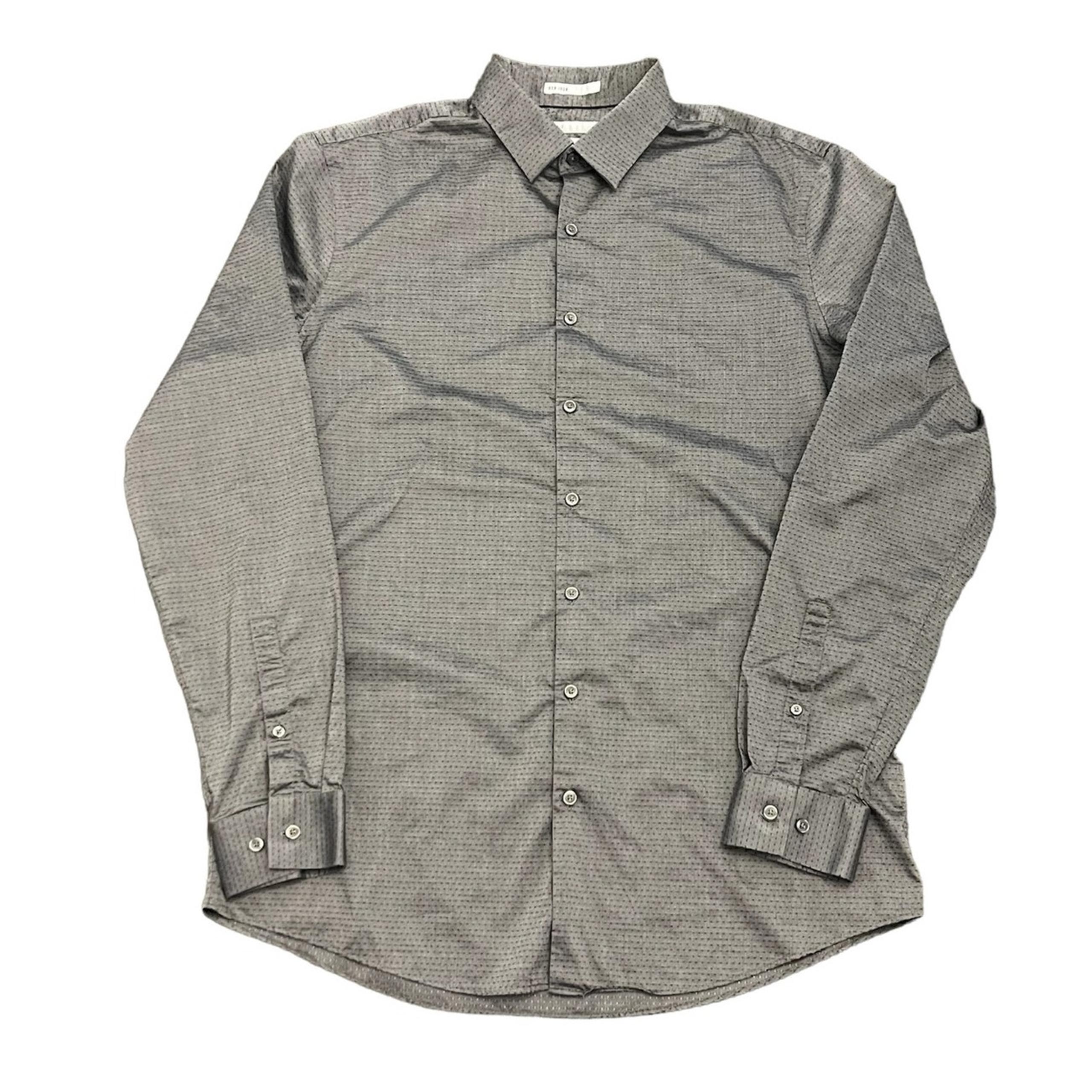 Slim Fit non iron Tall L gray button down long sleeve collar men shirt - Calibrate