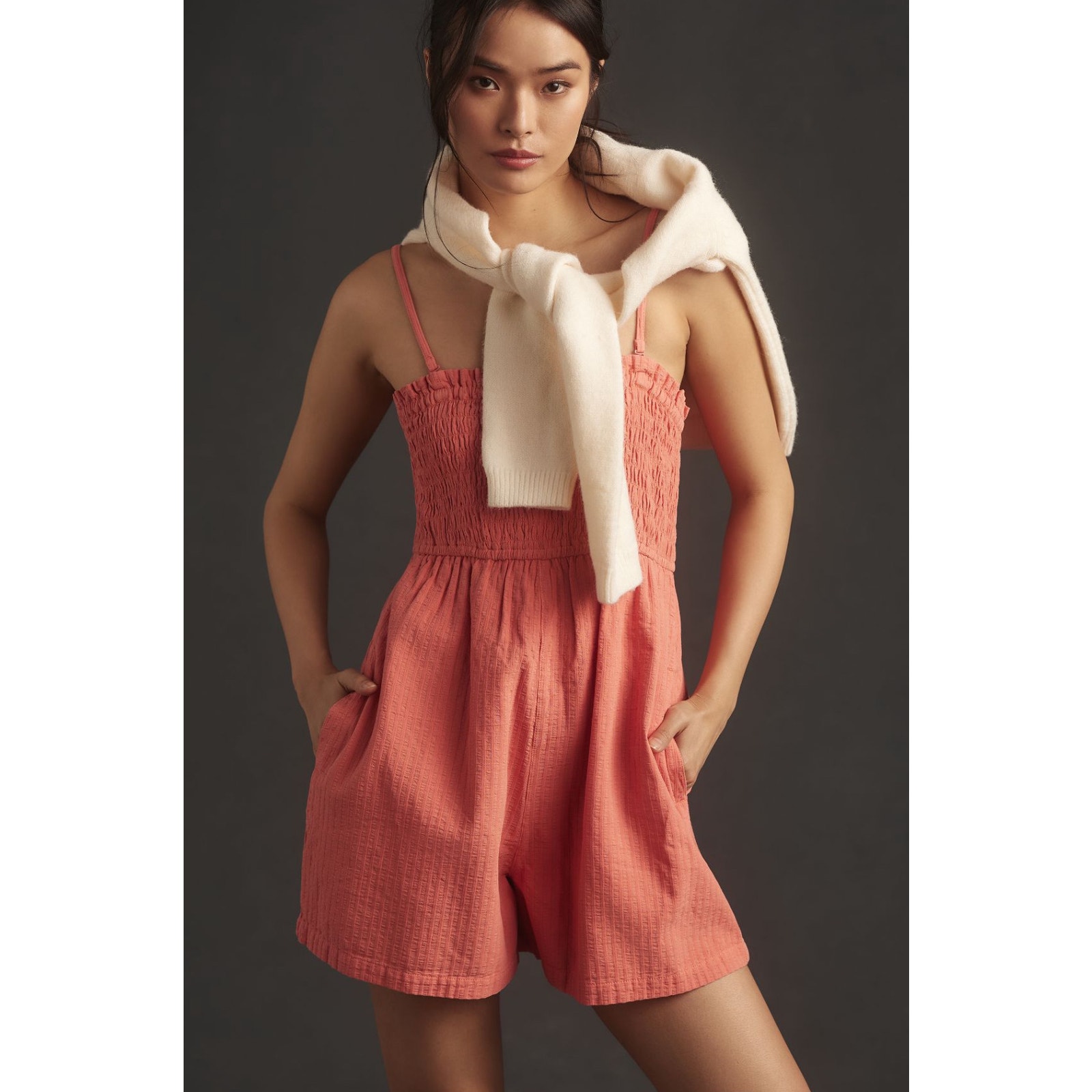 nwt ANTHROPOLOGIE PILCRO sz L Sleeveless Smocked Romper in pink