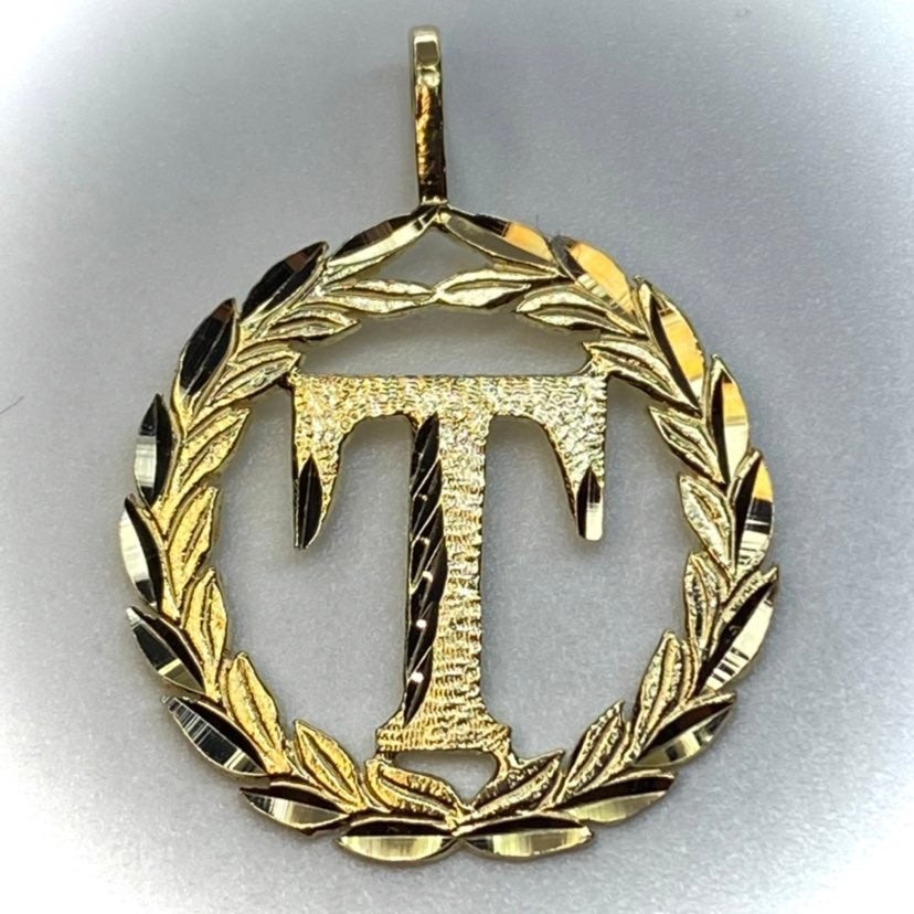 14K Solid Gold Initial Letter T Pendant