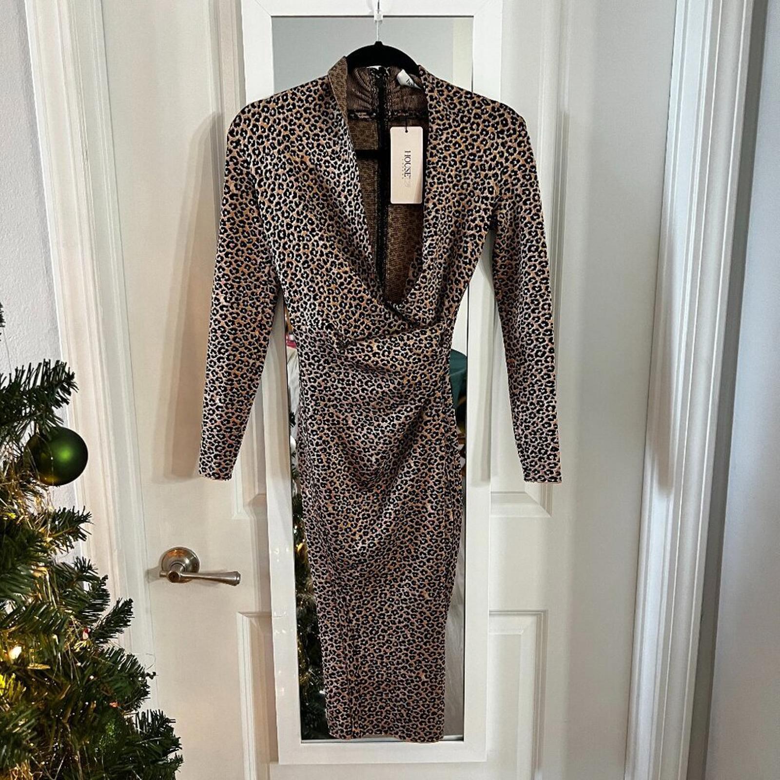 458 NWT House of CB Francesca Cheetah Print Dress Size XS Color Brown Black