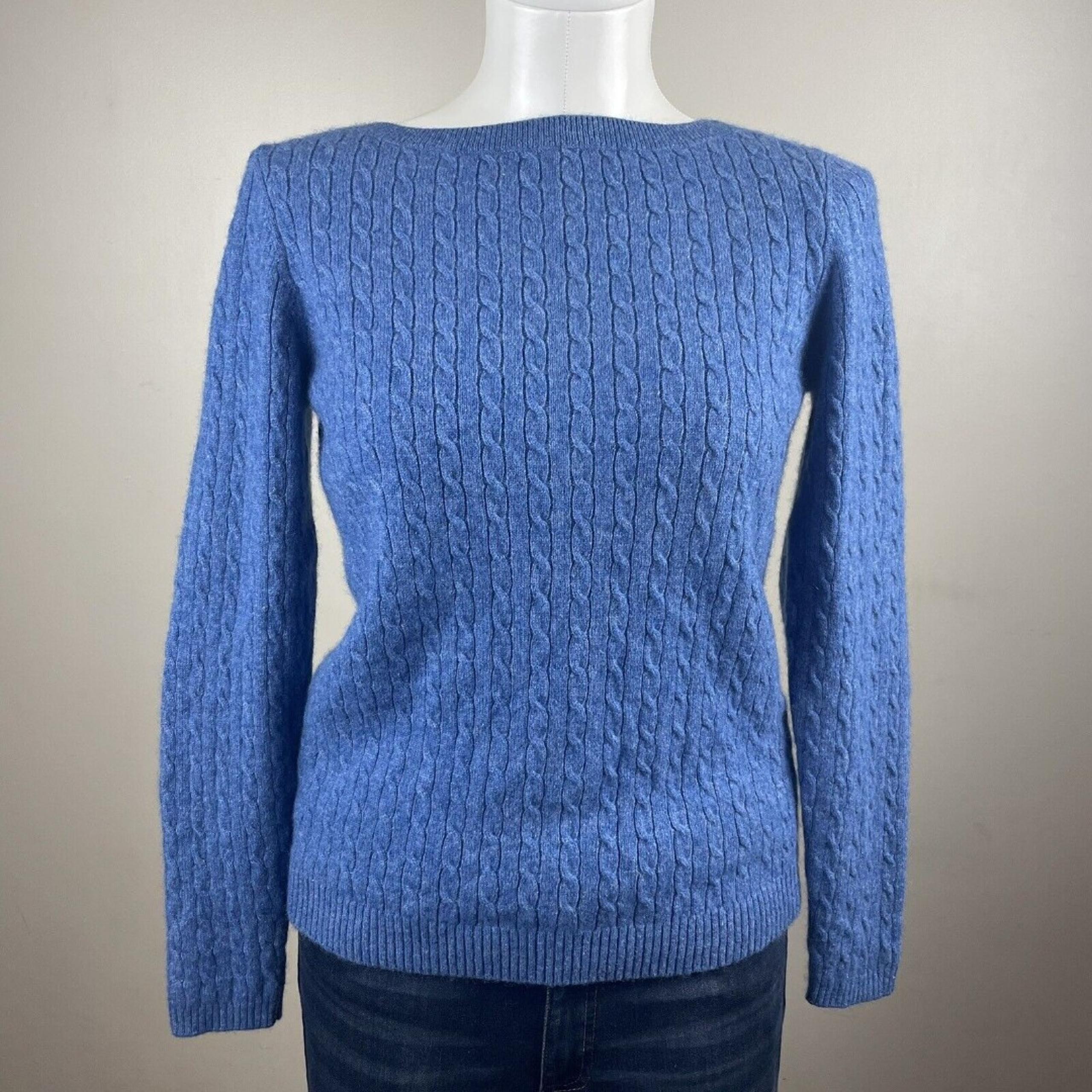 Kenar 100% 2-Ply Cashmere Blue Cable Knit Crewneck Sweater Size XS/S