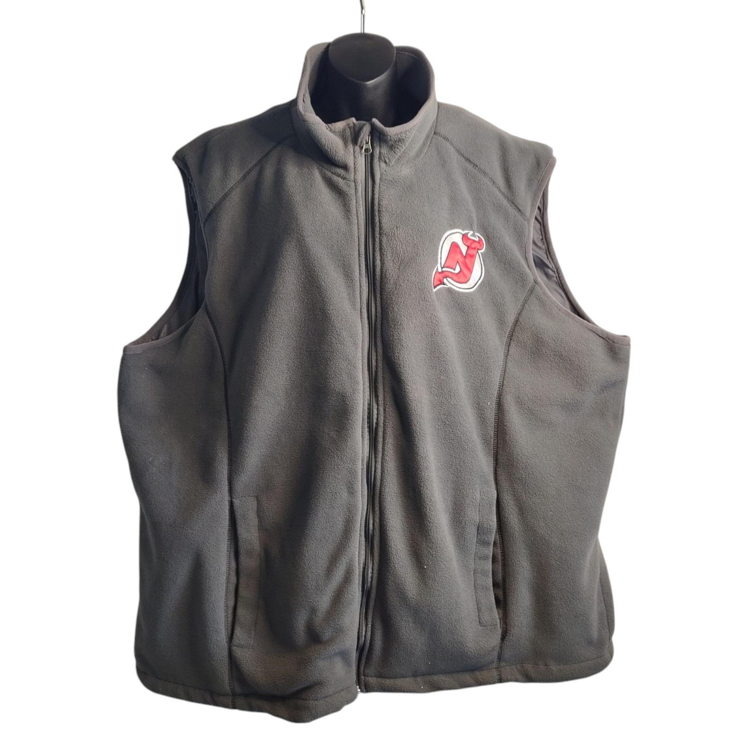 GIII NFL New Jersey Devils Men's Gray Fleece Embroidered Logo Zip Up Vest Sz 3XL