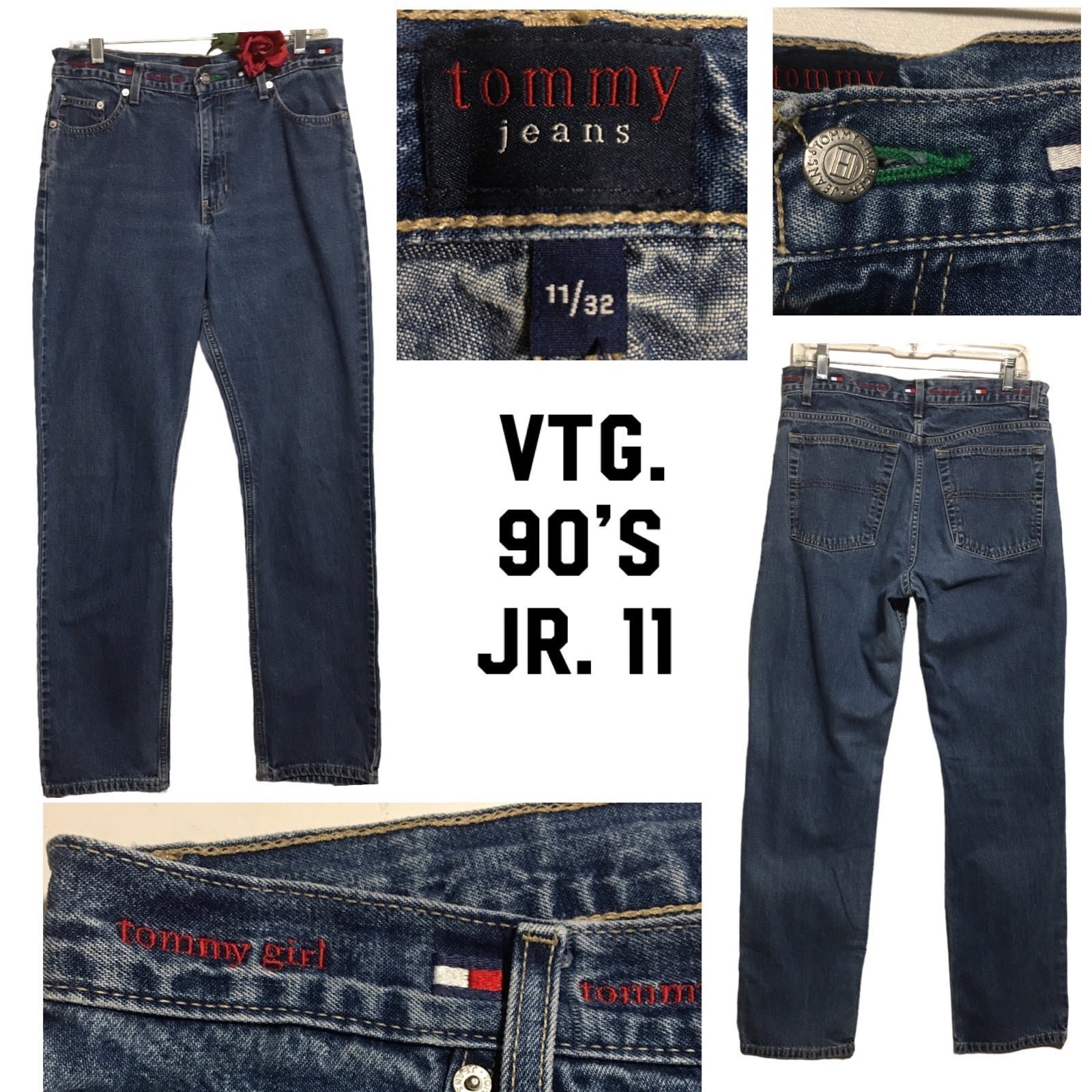 Vtg 90’s Tommy Jeans Womens Jr 11/32 32X31 High Rise Straight Leg EUC