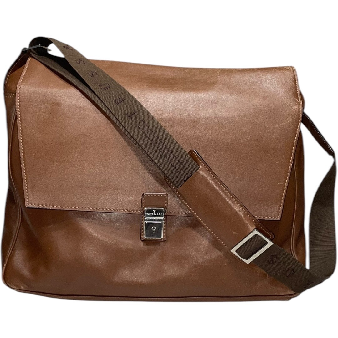 TRUSSARDI Italy Brown Geuine Leather Messenger Bag