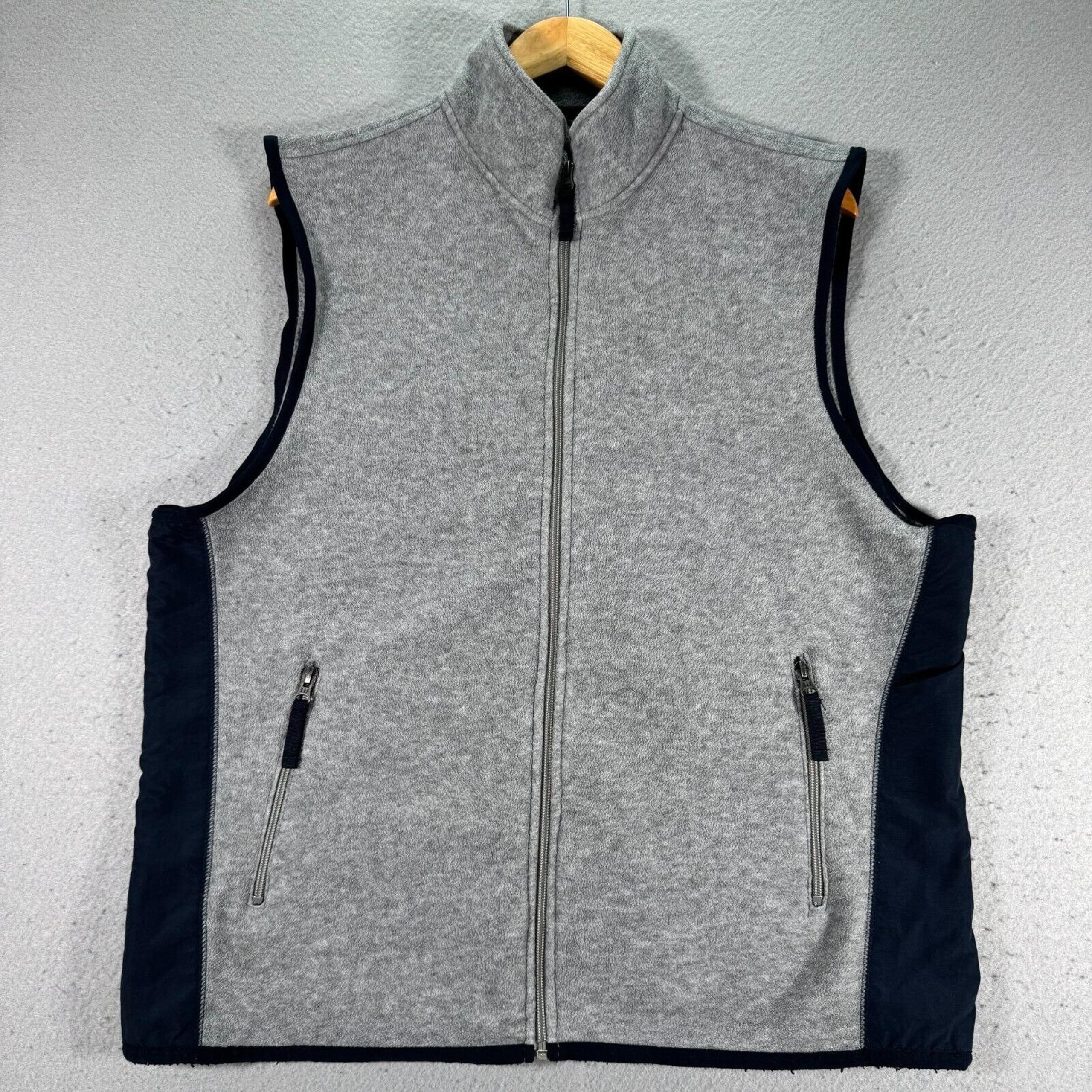 Vintage Gap Fleece Vest Mens Large Gray Blue Mockneck Back Pocket Comfort Y2K