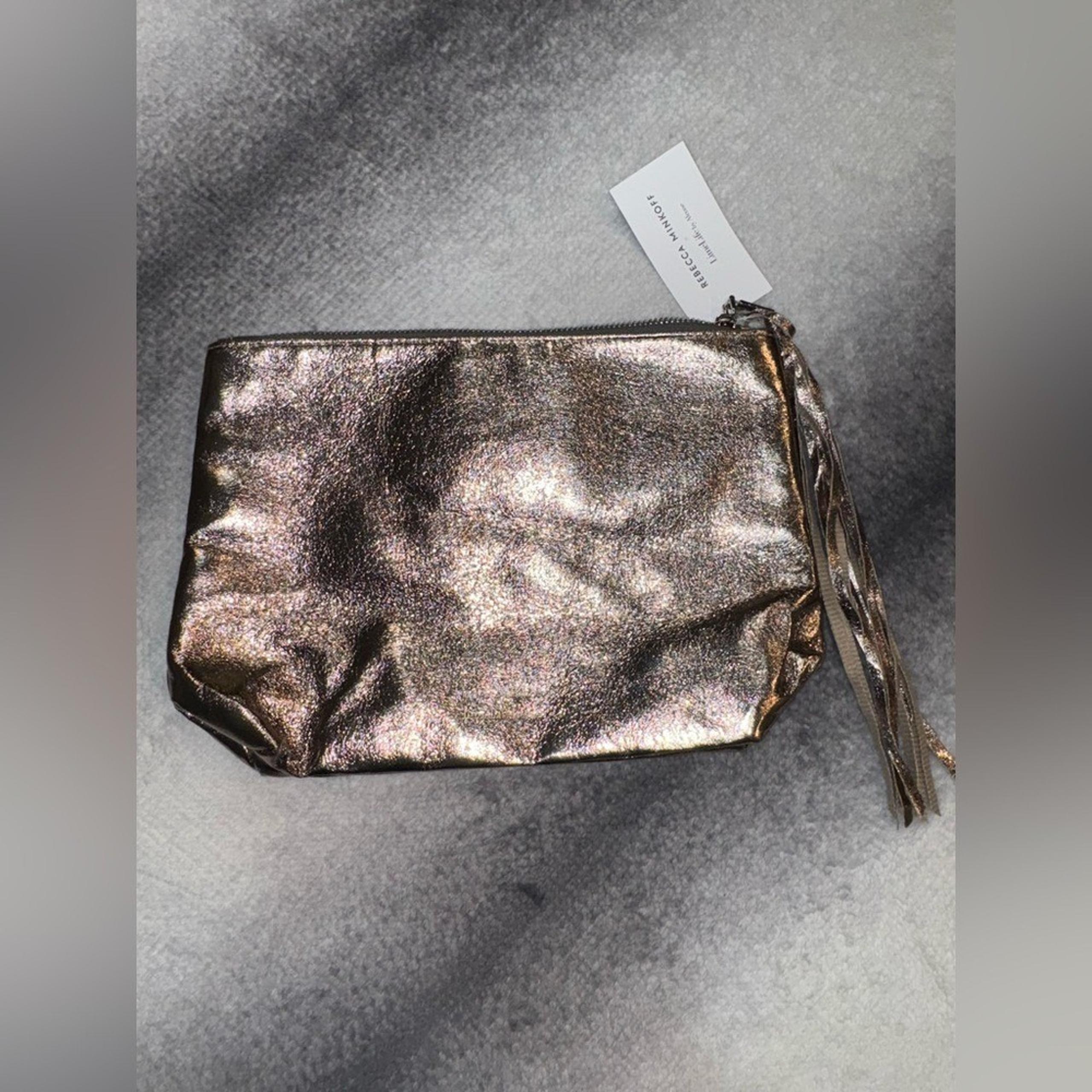 NWT Rebecca Minkoff Metallic Gold Medium Tassel Clutch Purse Handbag Bag