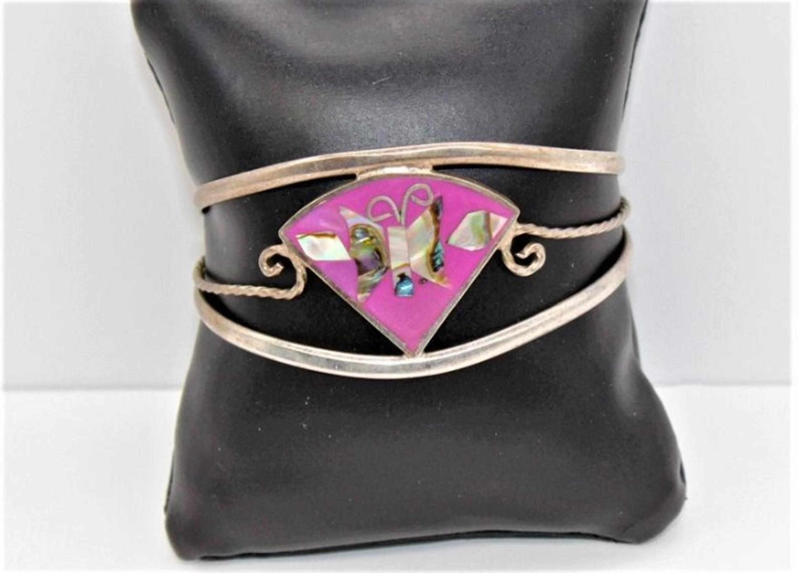 Alpaca Silver Inlaid Butterfly Bracelet