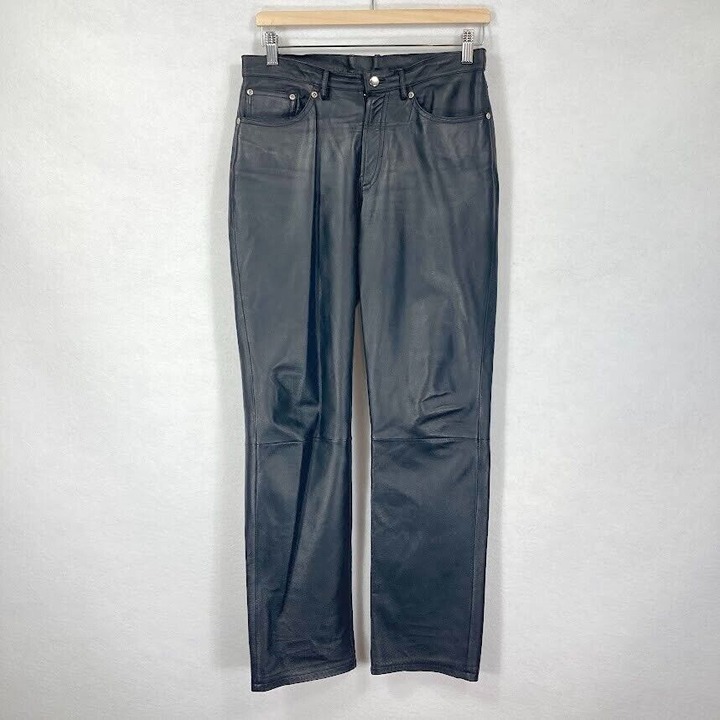 Vintage Clio 5 Pocket Mid Rise 100% Genuine Leather Bootcut Pants Size 6 Black