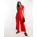& Other Stories linen puff sleeve jumpsuit in red SIZE 4