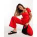 & Other Stories linen puff sleeve jumpsuit in red SIZE 4