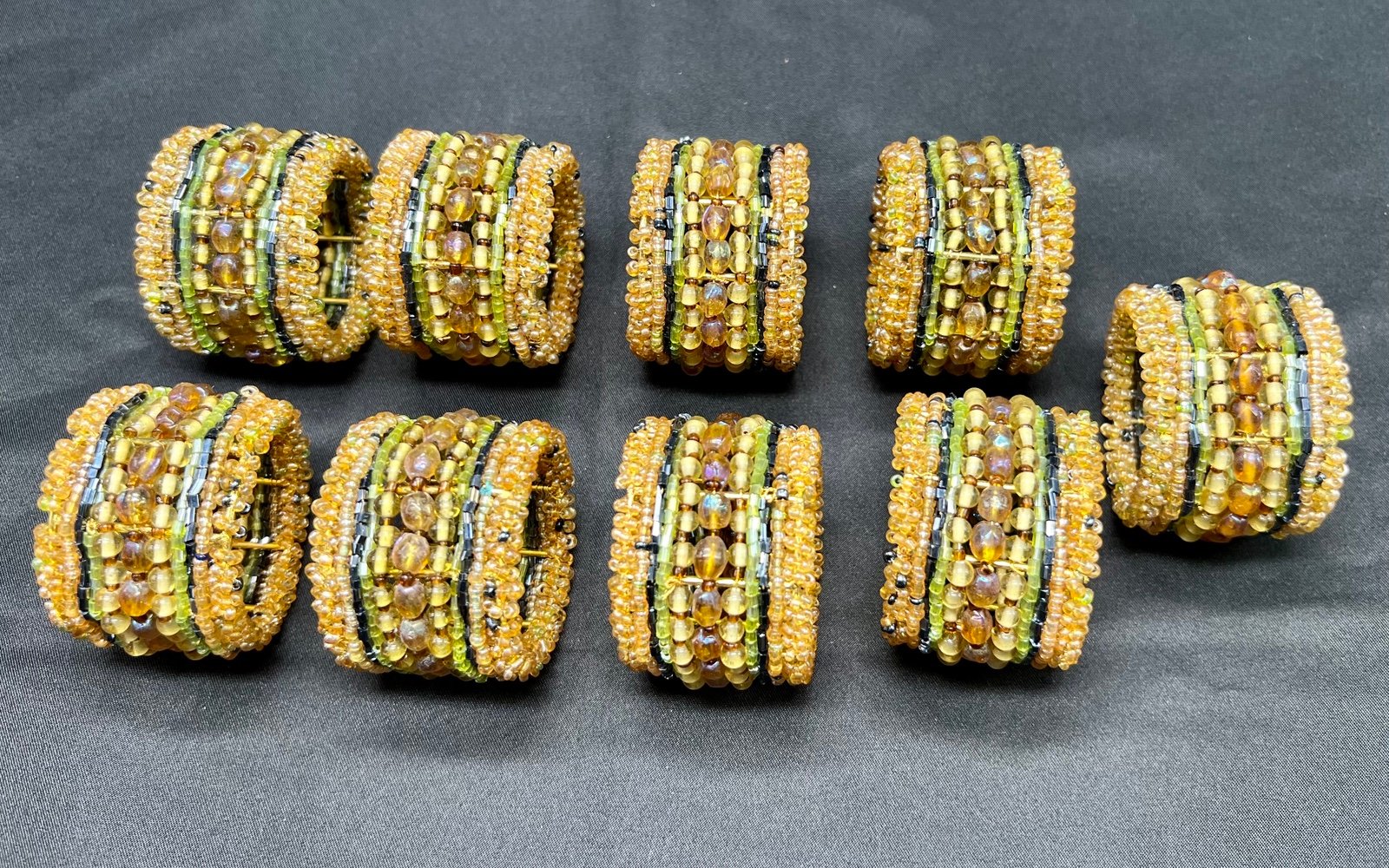 Napkin Rings Beaded Set of 9 Multi Color Boho Amber Gold Table Party Decor Gypsy