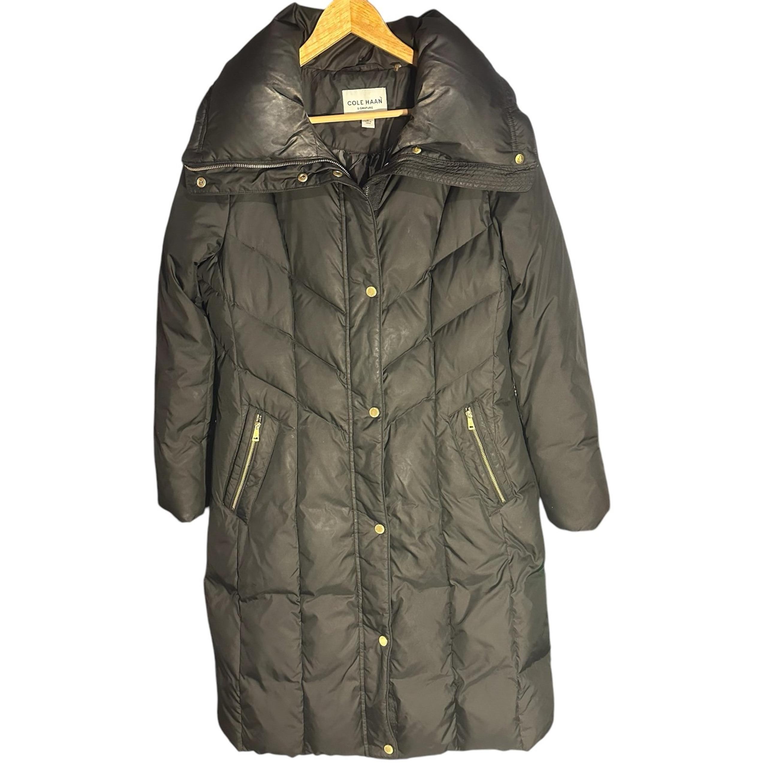 COLE HAAN Signature Black Quilted Down Feather Fill Puffer Jacket Coat Lg Parka