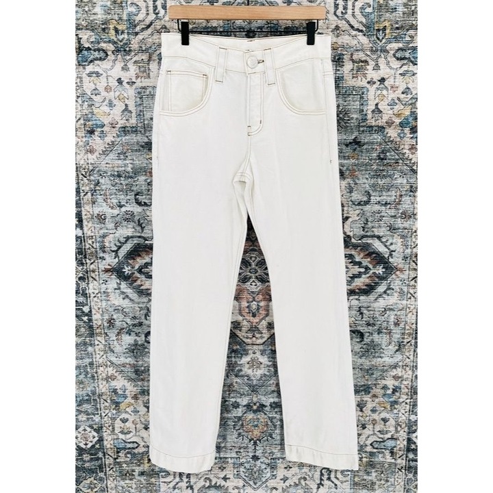Frame Oversize Jeans in White Size 26 Tan Accent Wide Hem