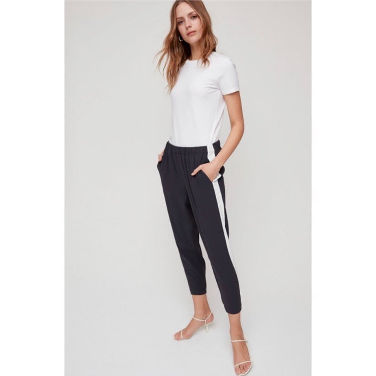 Aritzia Babaton Dexter Pull on Tuxedo Trousers in black and white- size 4