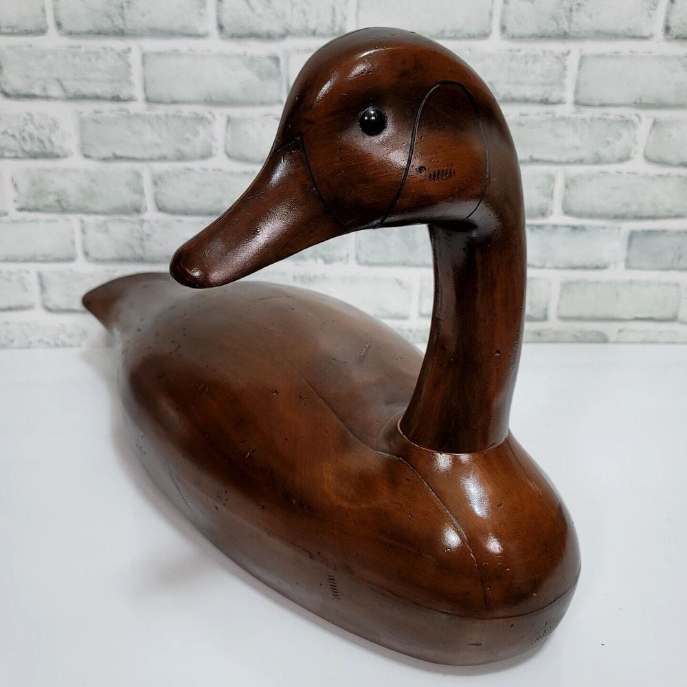 Vintage Huge 23 x 14 Brown Solid Wooden Goose Decoy Signed 4005 Removable Head