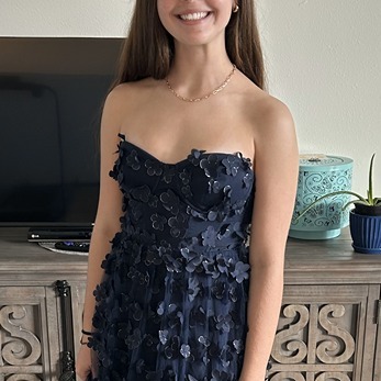 NWT CITY STUDIO Flower Petal Lined Lace-up Open Back Formal In Navy Size 3