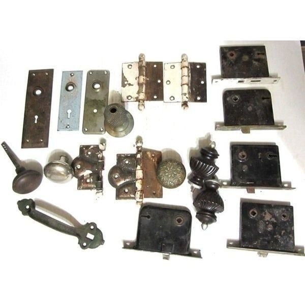 Antique Lot of Door Knobs,Faceplates,Hinges,Mortise Lock Victorian