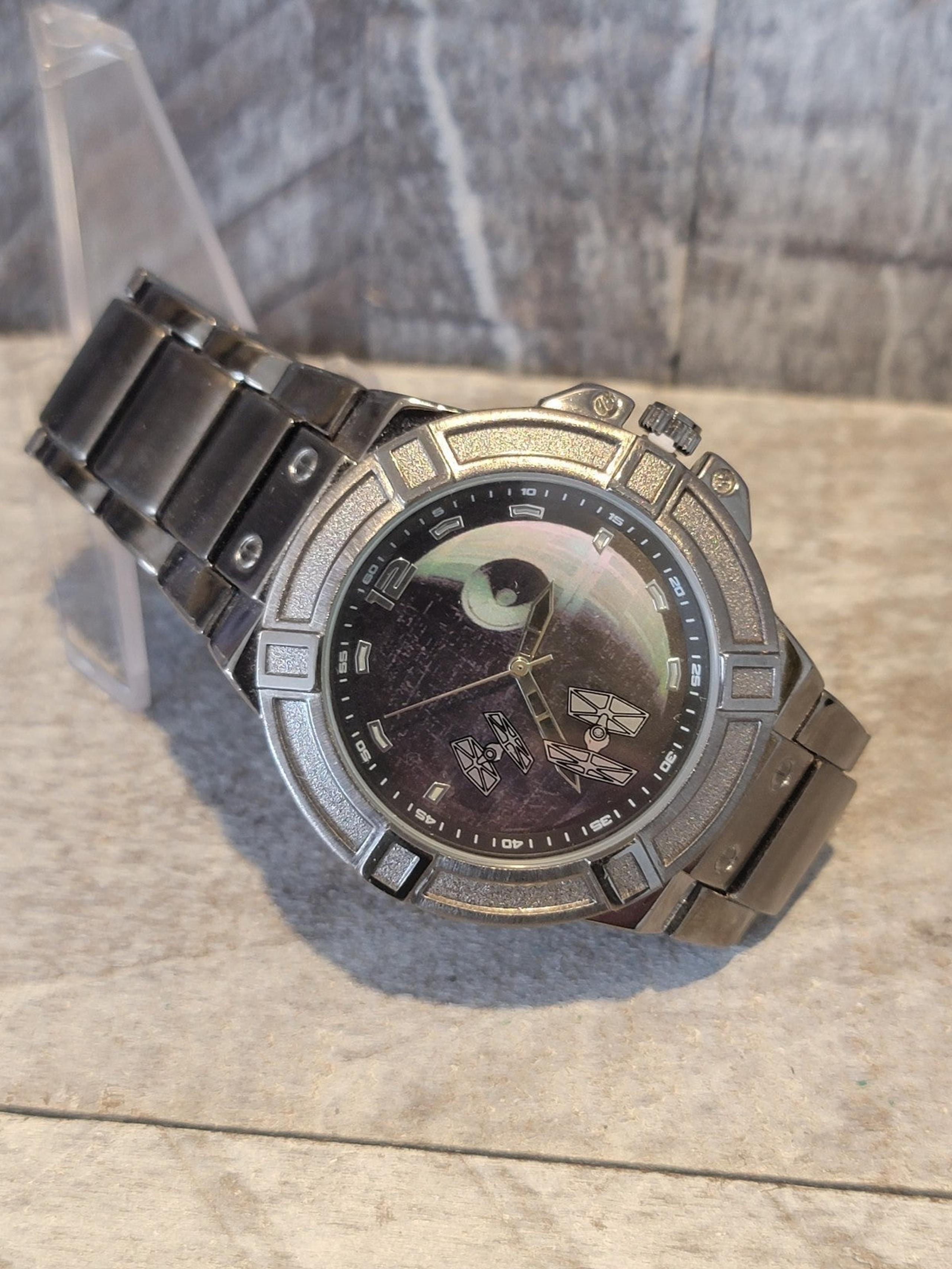 Accutime Star Wars Death Star Mens Black Silver Tone 45mm Wristwatch New Battery