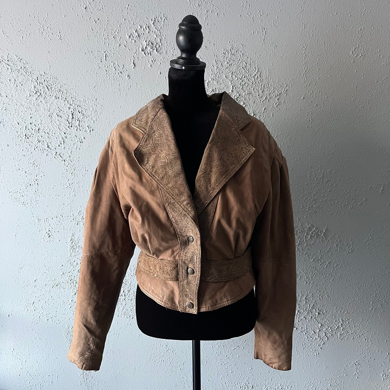 G-III Suede Leather Jacket Women’s Medium Vintage Western Cropped Belt Waist