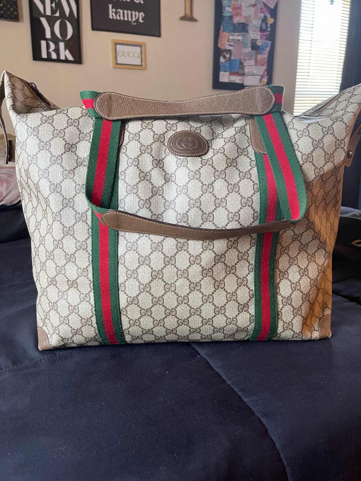 Authentic Gucci Vintage Brown Monogram Coated Canvas XL Tote