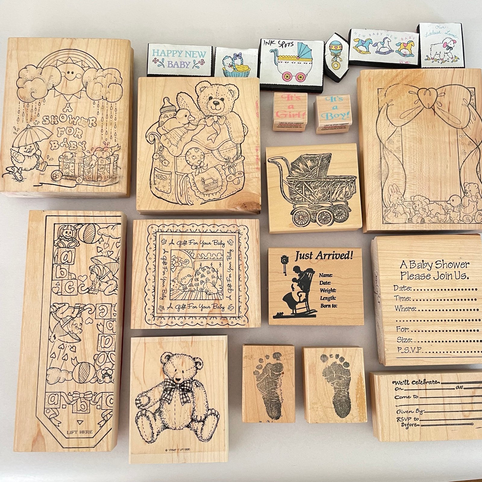 Rubber Wood Mount Stamp Lot Baby Shower Newborn Party Infant Balloons Celebrate