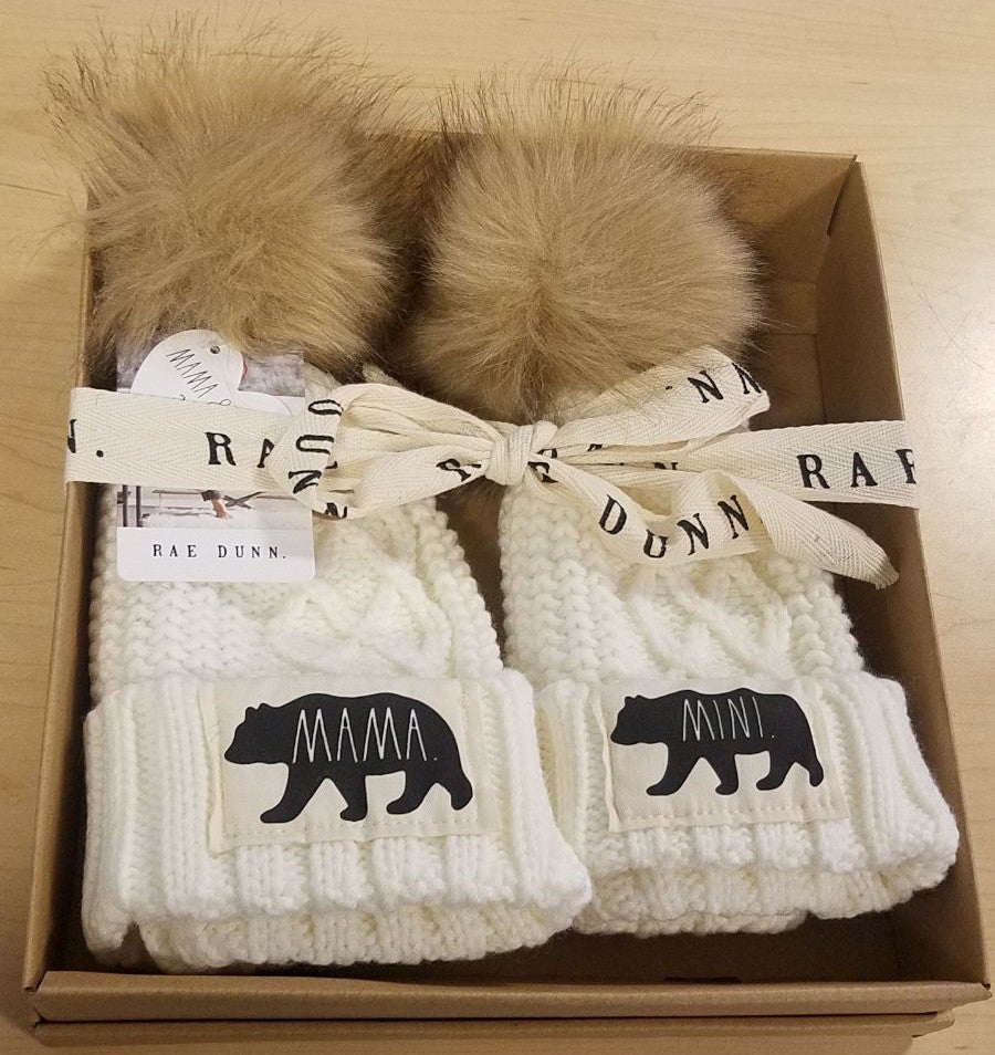 Rae Dunn MAMA Bear & MINI Bear HAT Set .