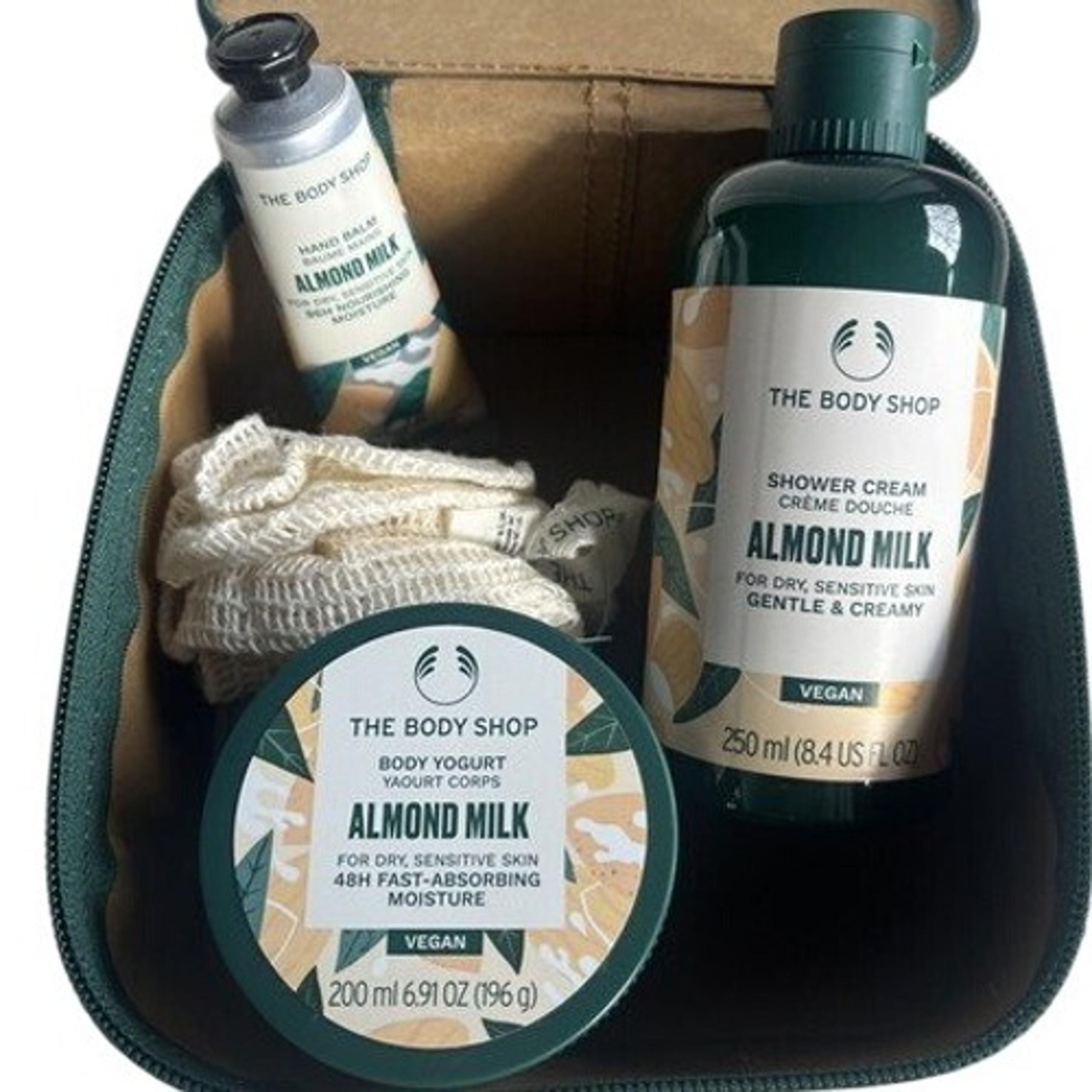 The Body Shop Almond Milk Gift Set with Shower Cream, Balm, Body Yogurt & Loofah