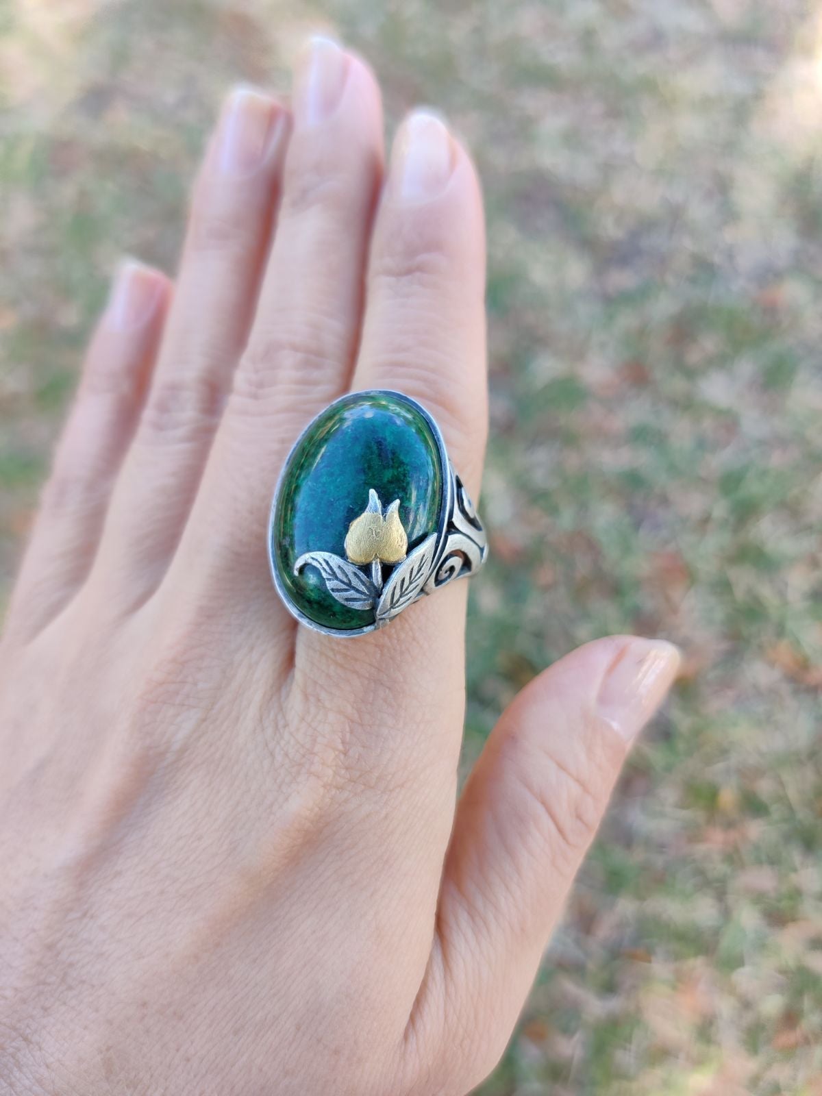 Genuine Dark Green Jade 925 Sterling Silver Ring
