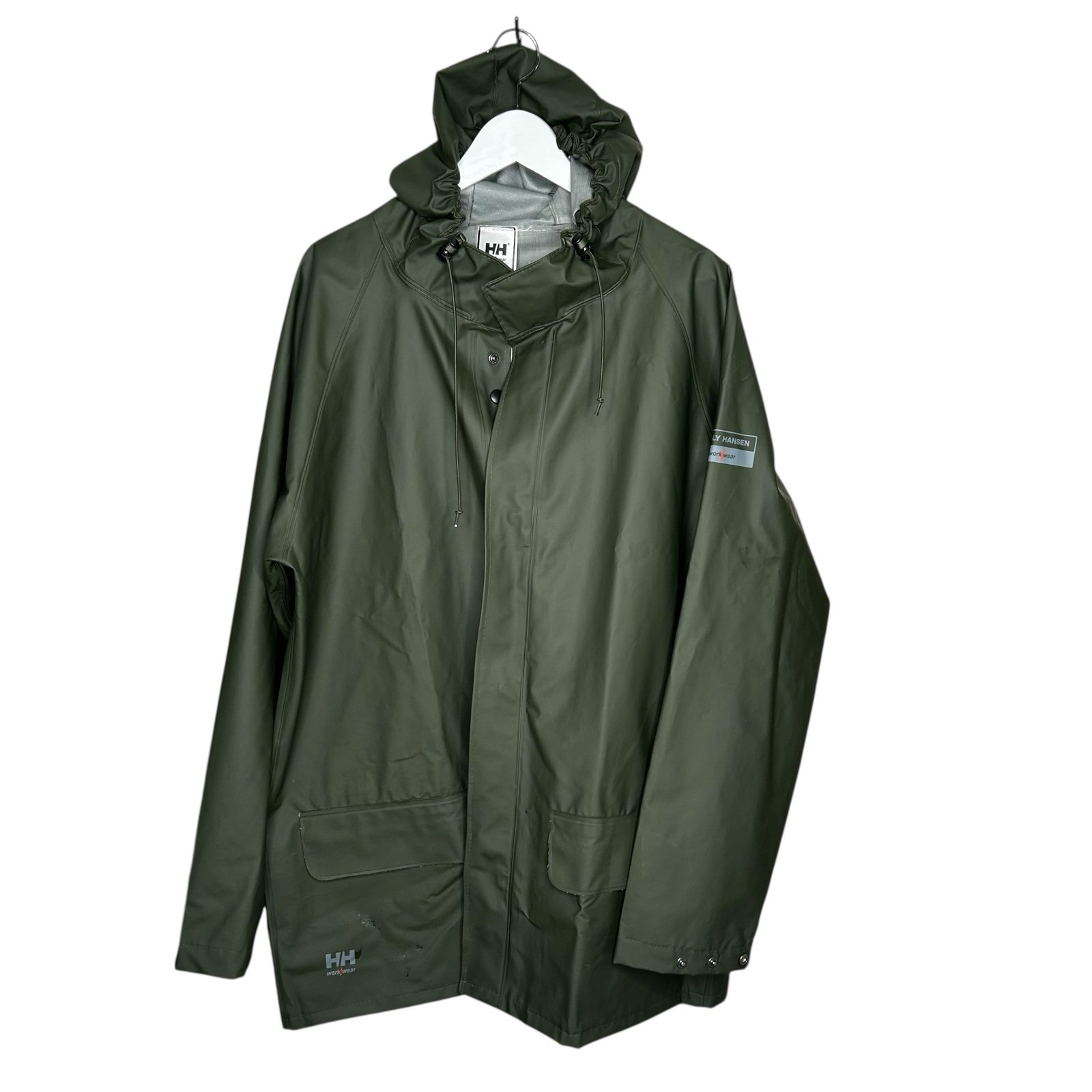 HELLY HANSEN WORK WEAR MEN Large Green POLYVINYL CHLORIDE PVC HOODED JACKET