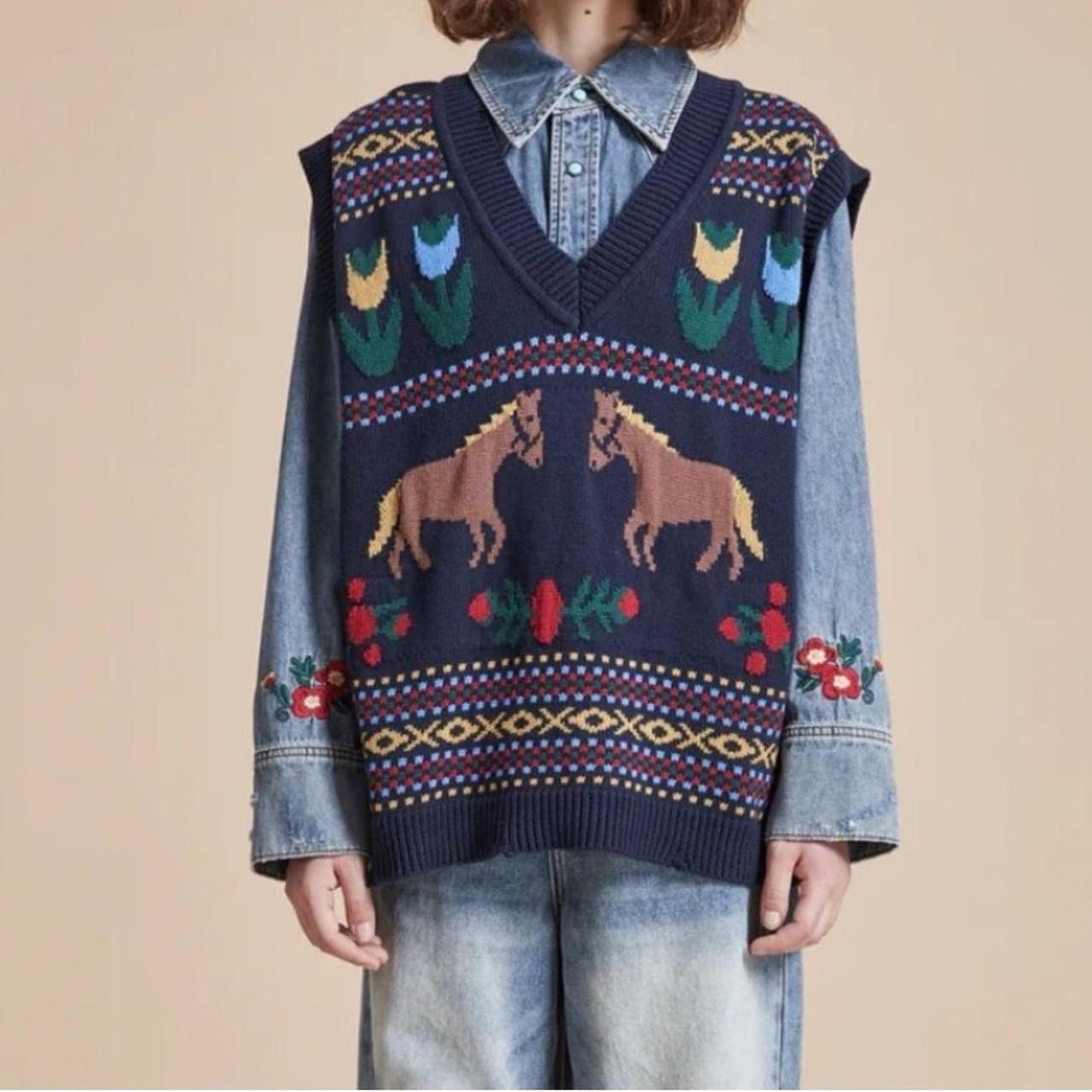 FOUND x Horse Isles Knit Sweater Vest in Navy - XS - Free People