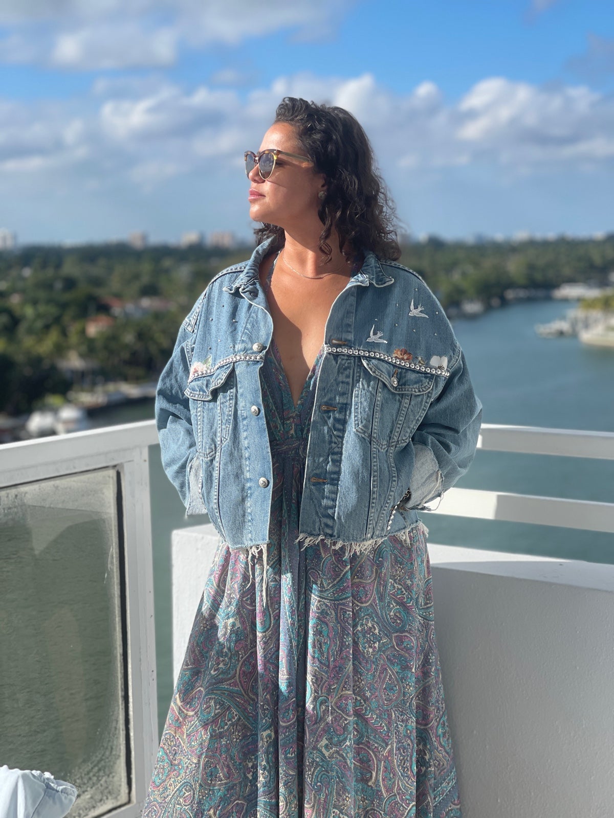 NWT - Up cycle Denim Jacket - Birds of Paradise