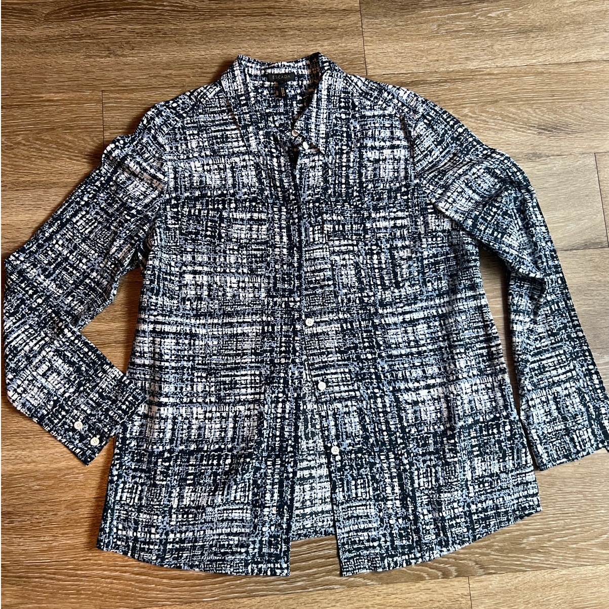 ESCADA 100% Silk abstract print blue button down blouse Large