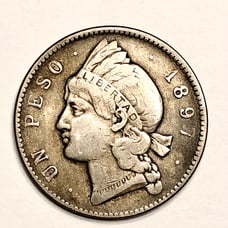 1897 Dominican Republic Un Peso Silver World Coin RARE Low Mintage Silver Peso