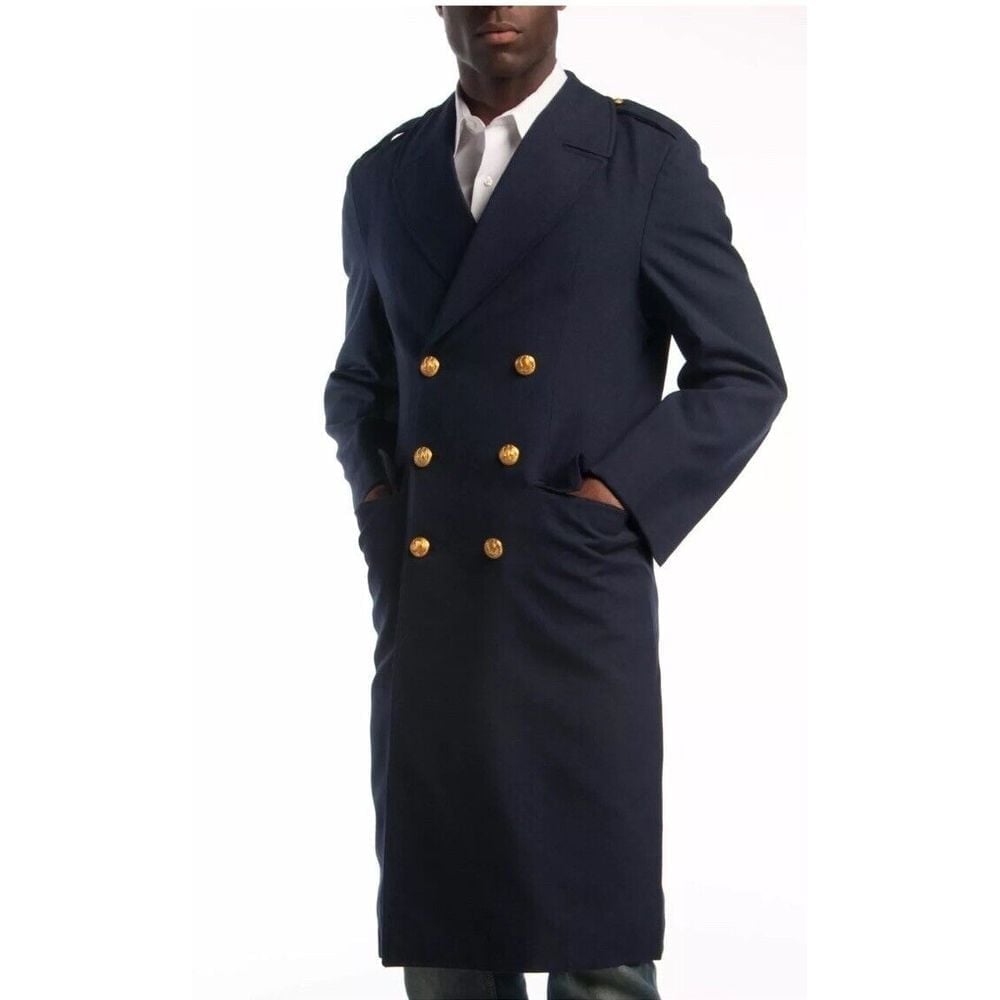 1960's AUTHENTIC MILITARY STYLE Vtg French Blue Gabardine Airforce Overcoat 96X