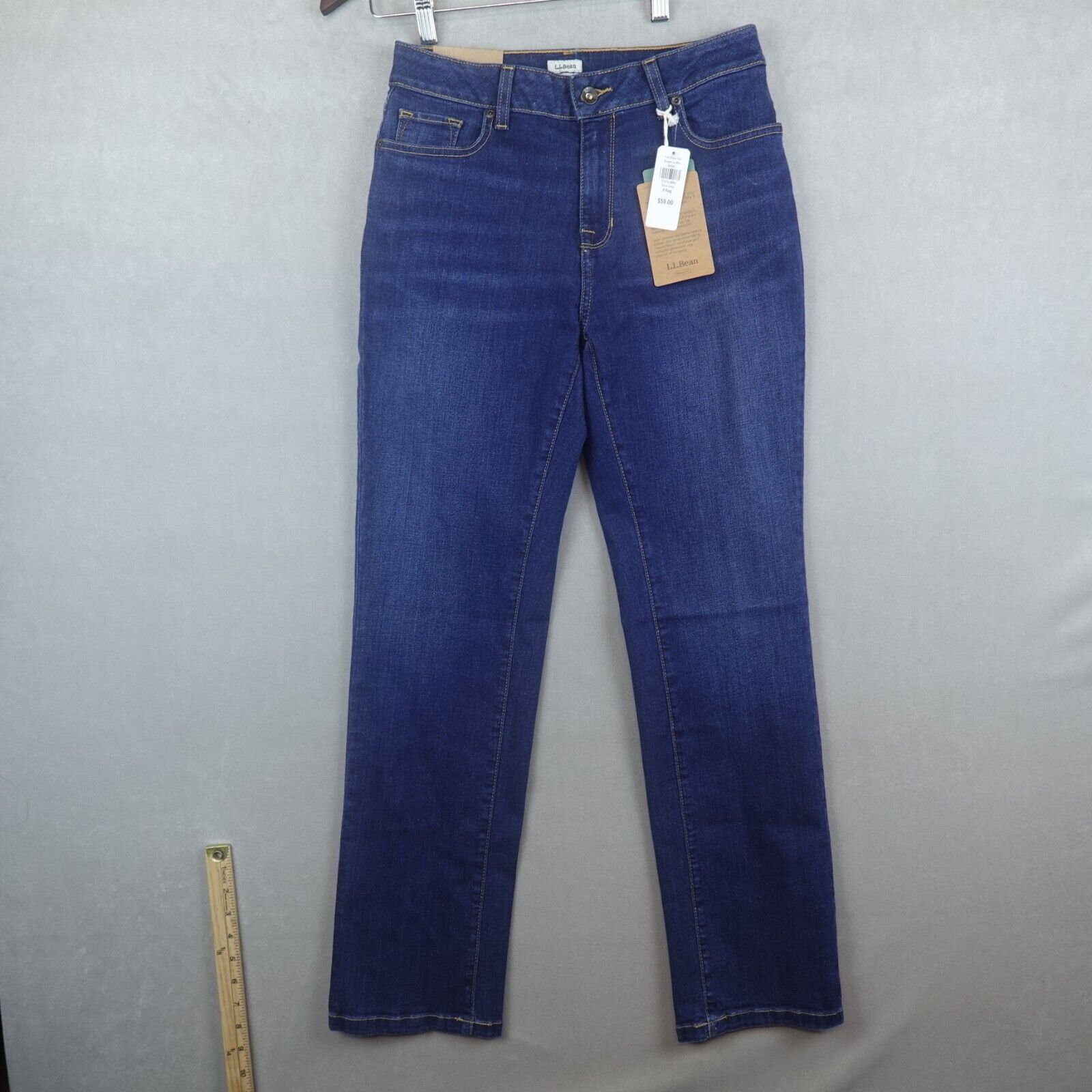 NWT LL Bean Jeans Women 8 Straight Classic High Rise Indigo Wash Whiskering New
