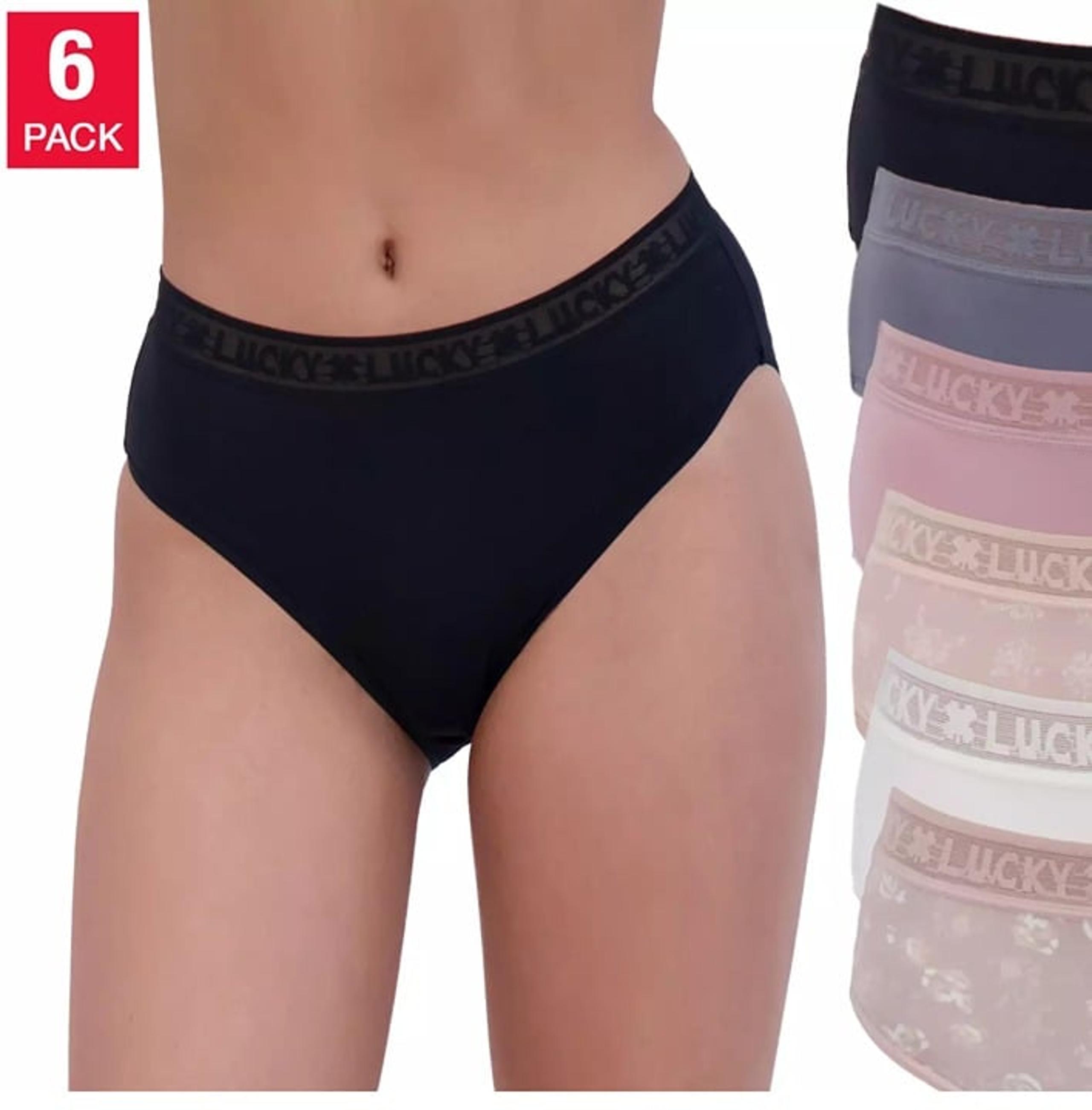 NWT Lucky Brand Women's 6 Pack Hi-Cut Panties Black Size XL $65 11HL226 11HL221