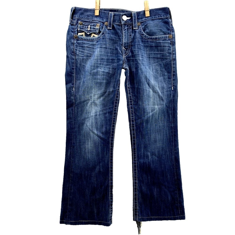 True Religion Billy Jeans 36x29* Boot Flip Pocket Leather Trim Western Y2K Rock