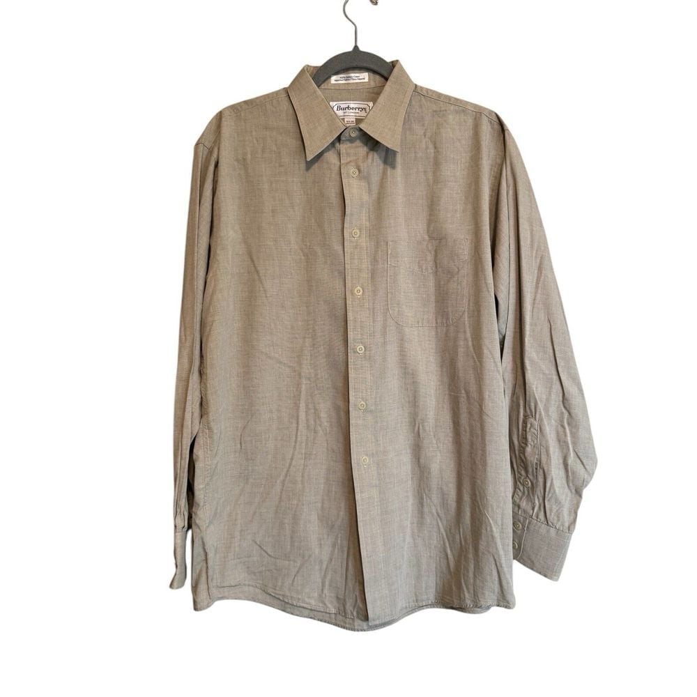 VTG Burberrys London Shirt Mens XL 16.5-34 USA Tan Long Sleeve Button-Up *READ*