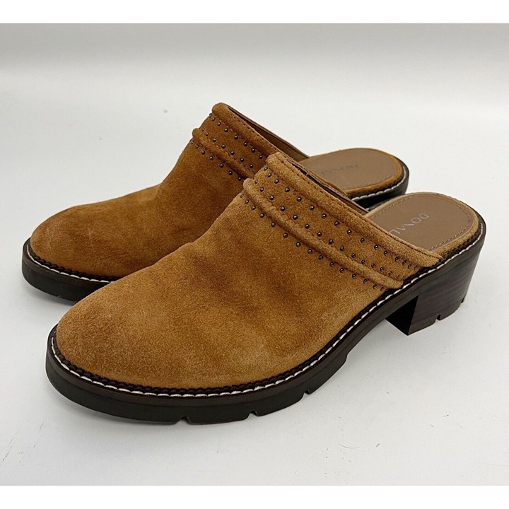Donald Pliner Women's Sahara Suede Wedge Mules Chestnut Sz 6.5 New