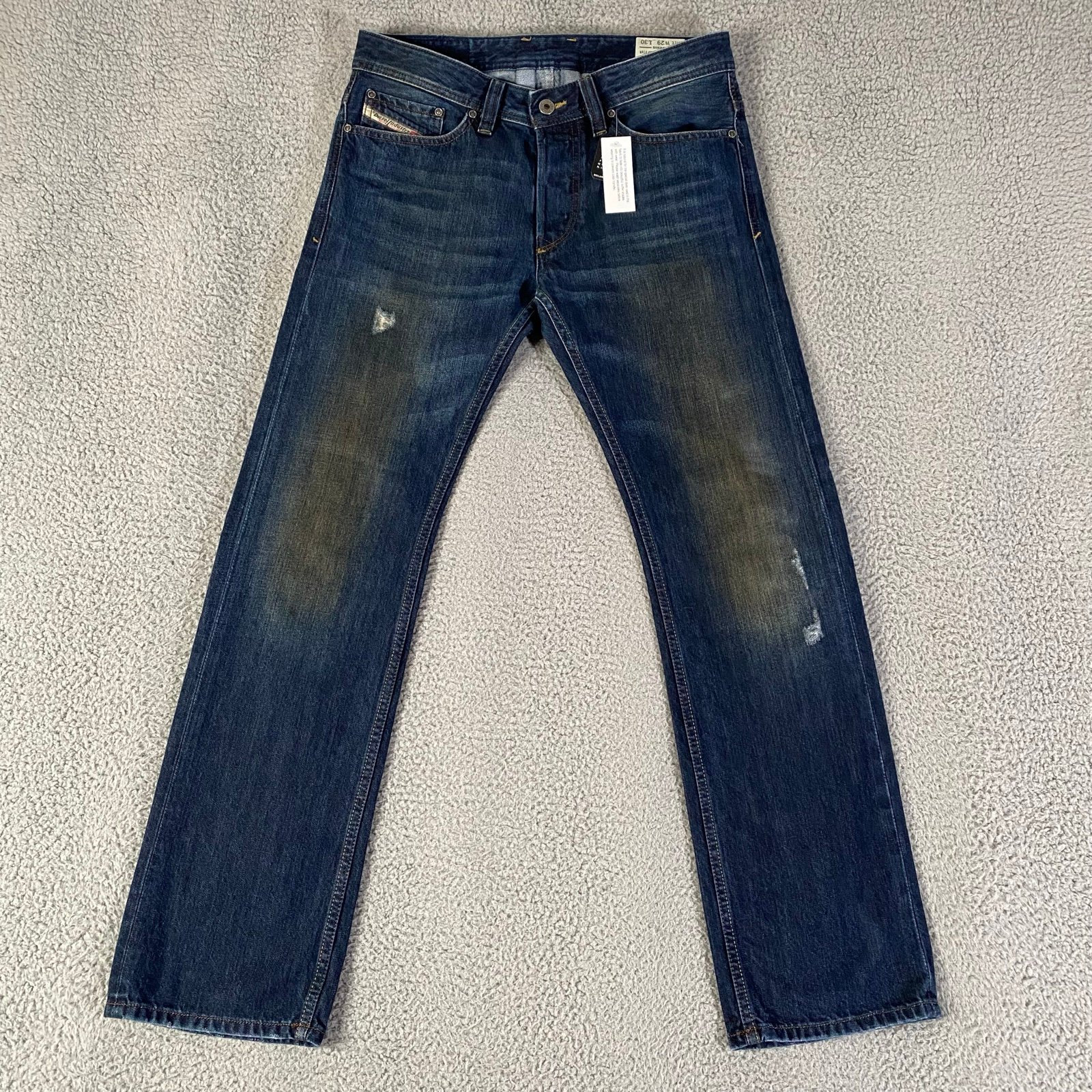 Diesel Viker Jeans Mens 29x30 Blue Regular Straight Leg Distressed ORBS4 NWOT