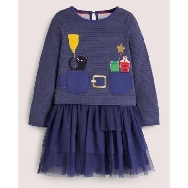 Mini Boden Witch Theme Appliqué Tulle Dress Sz 5-6