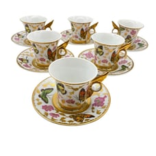 Classic Coffee and Tea Demitasse espresso butterfly cup and saucer set of 6