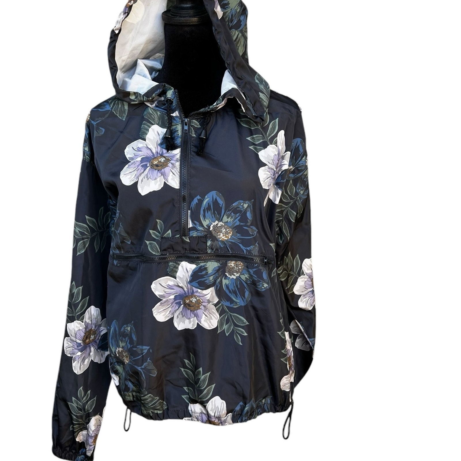 THREAD + SUPPLY women’s size small windbreaker jacket, black, floral