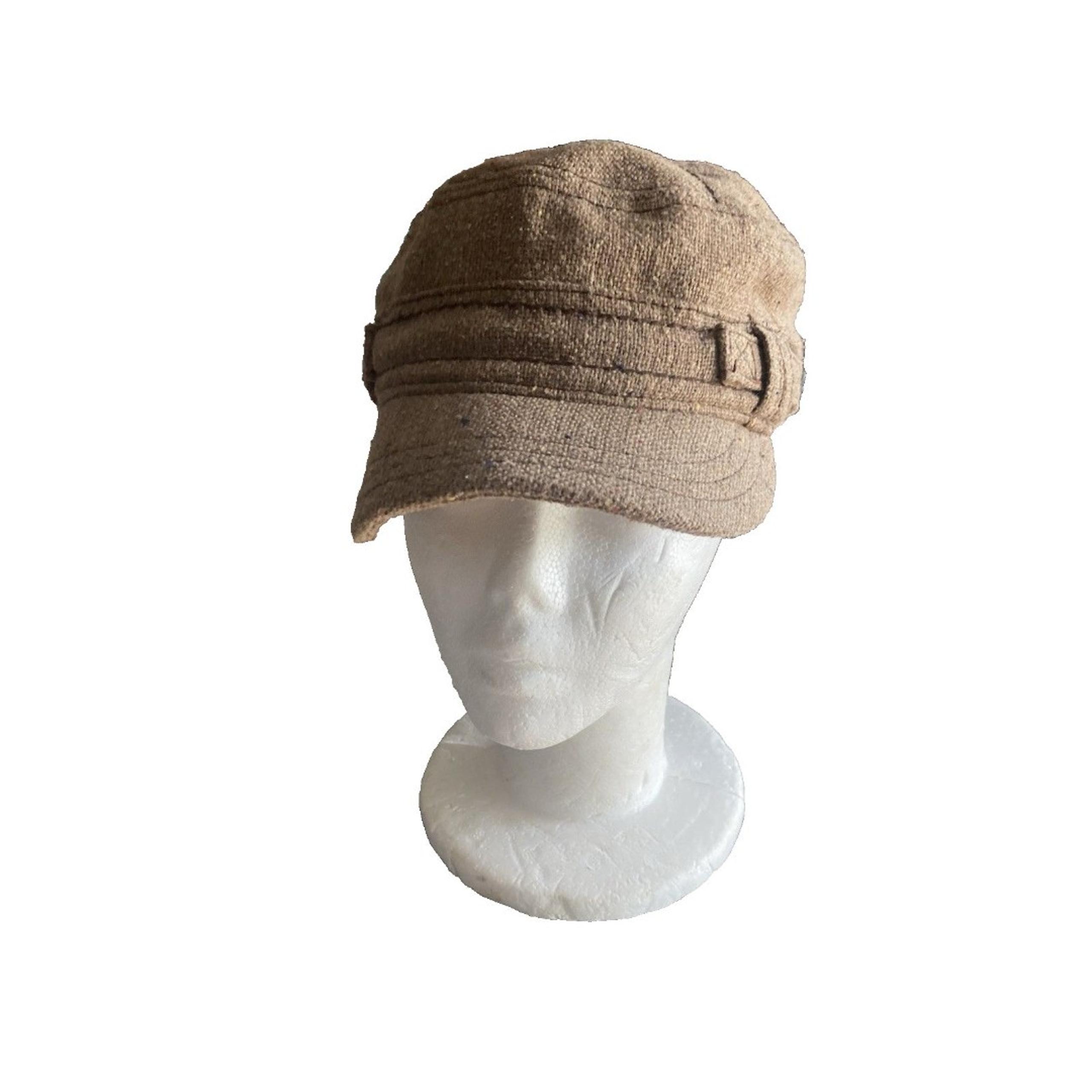Y2K Prana Women's Organic Jackie Cadet Cap Corp Hat Brown Wool And Lined Trashed