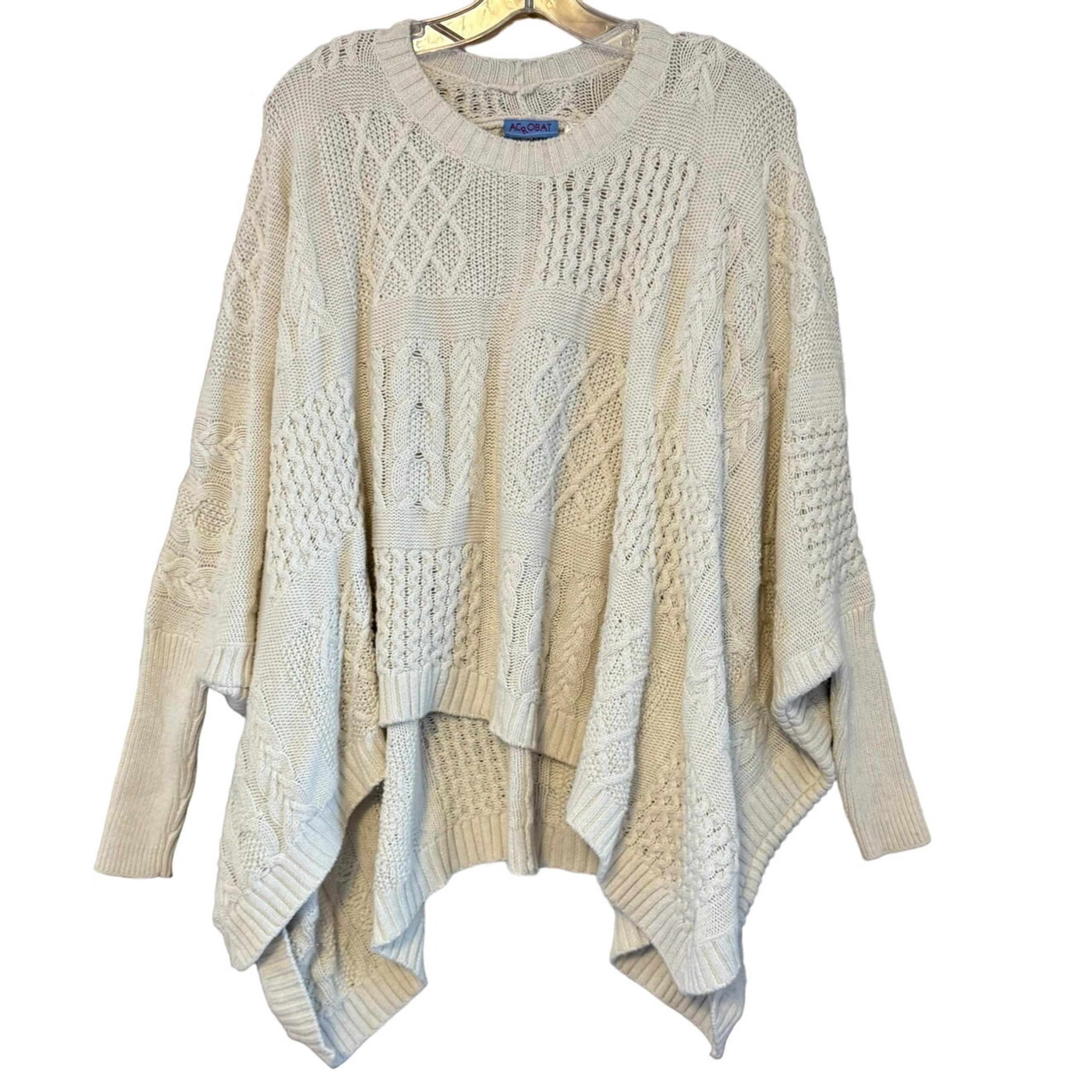 Acrobat Pullover Crew Neck Knit Sweater Top 100% Cotton Long Sleeve XS/S Cream