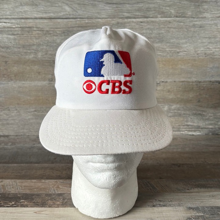 Vintage Embroidered CBS Sport Major League Baseball White Adjustable Cap Hat