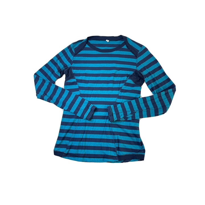 Lululemon Womens 10 Stiped Base Runner Long Sleeve Shirt Blue